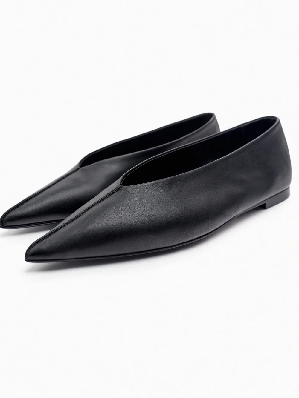ZARA Black Pointed Leather Slip-On for Ballet Flats. Balletcore. Minimalist. 7.5